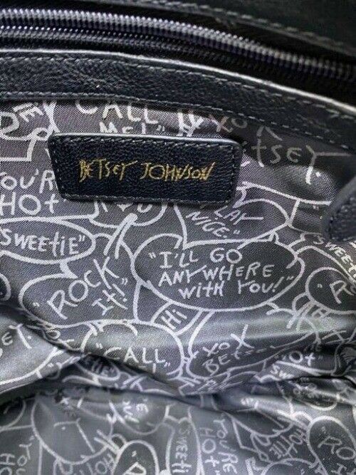 betsey johnson bag black white leather tote