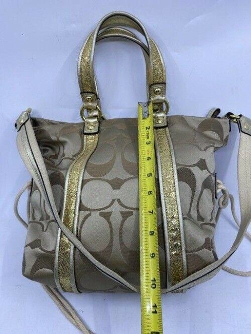 coach msrp gold tan fabric cross body bag