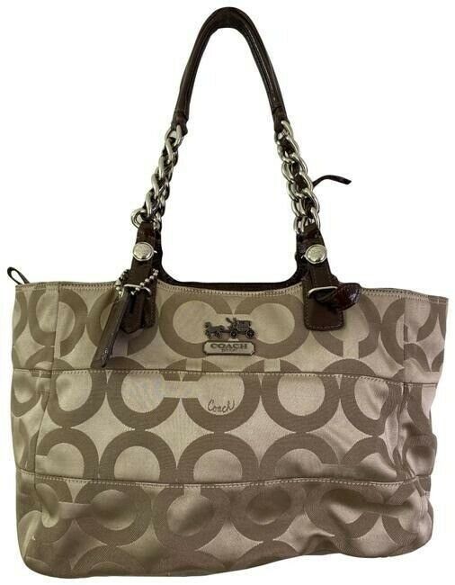 coach bag beige black fabric tote