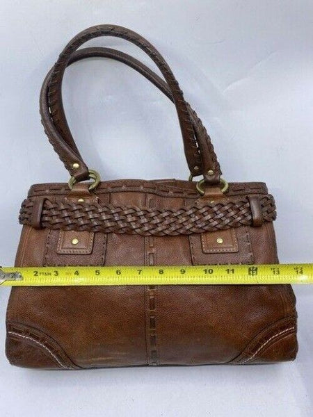 coach w medium w braided design whiskey brown leather shoulder bag