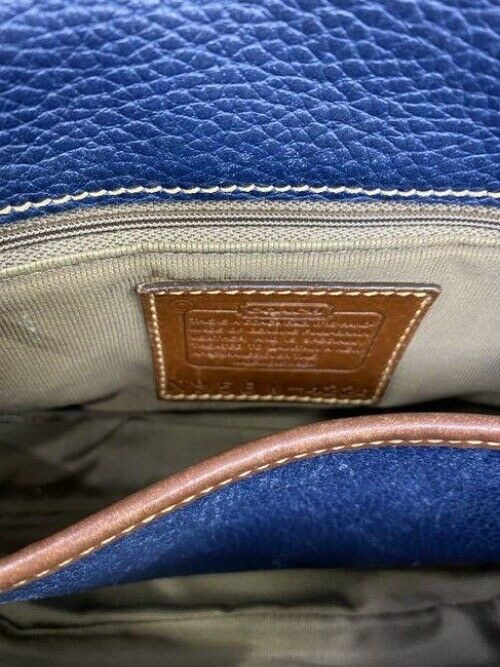 coach vintage w heart padlock silk tie navy leather cross body bag