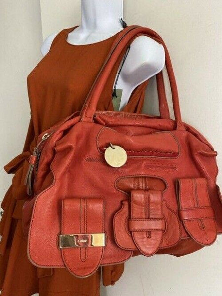 chloe red leather shoulder bag