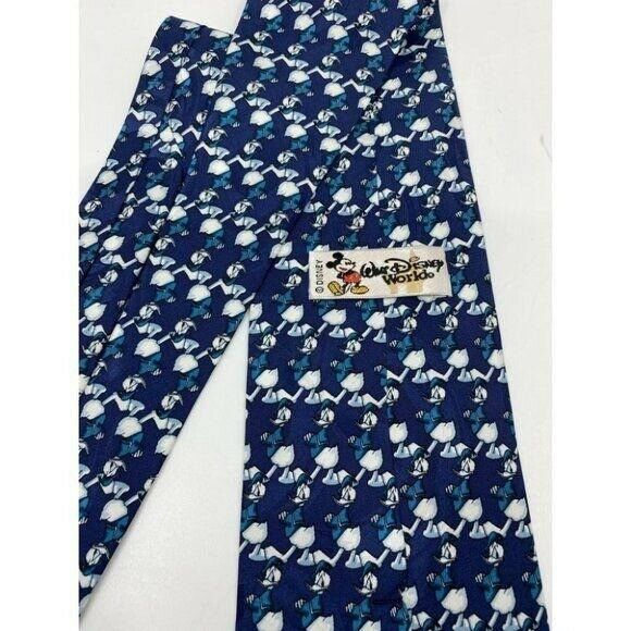 NWOT Disney Novelty Blue White Neck Tie 100% Silk