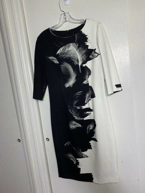 carolina herrera black and white new feather print short mid length workoffice d