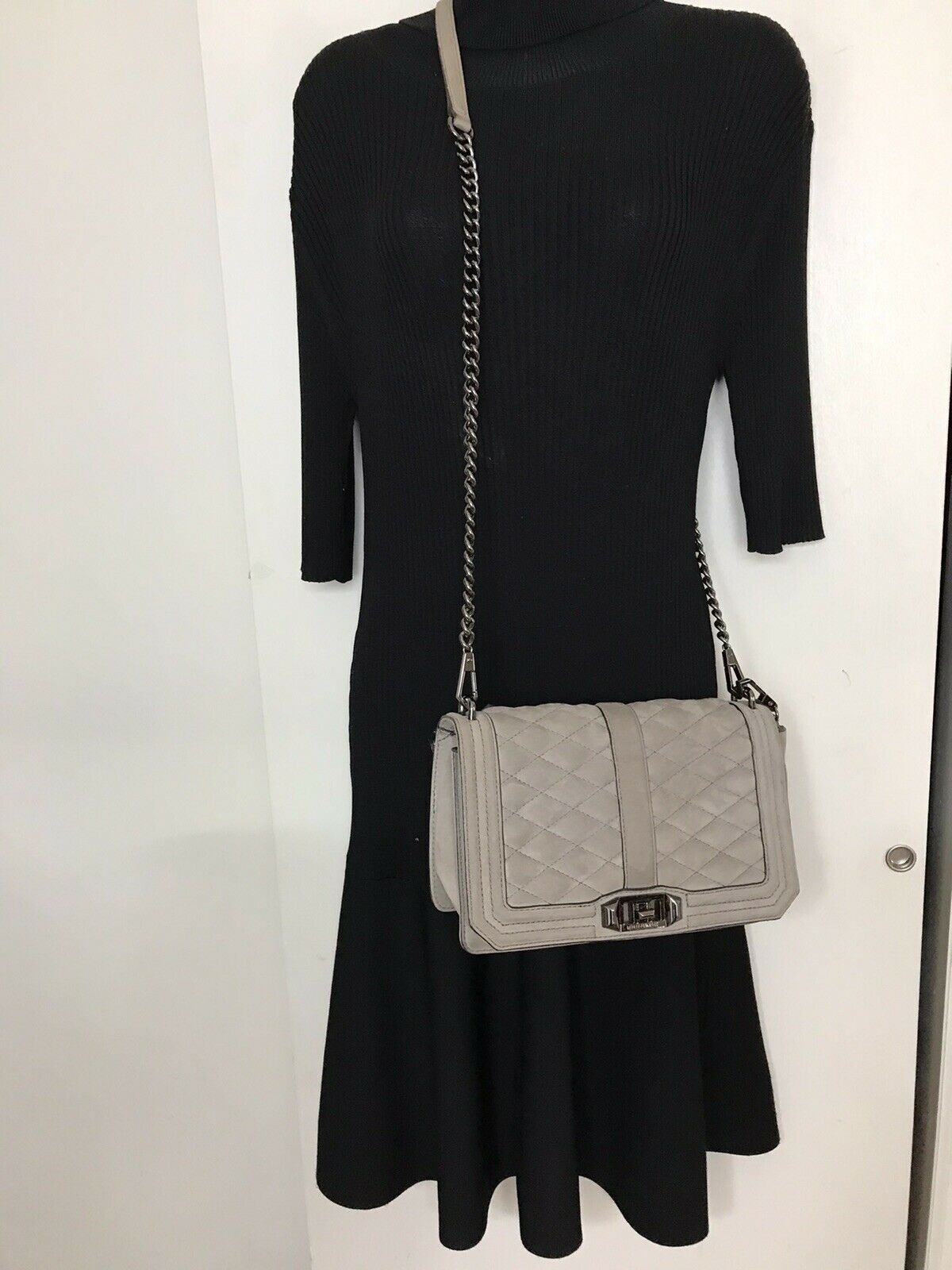REBECCA MINKOFF Grey Suede Crossbody Chevron bag