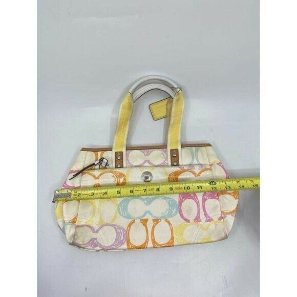 Coach Women's White Yellow Medium Fabric Tote Bag