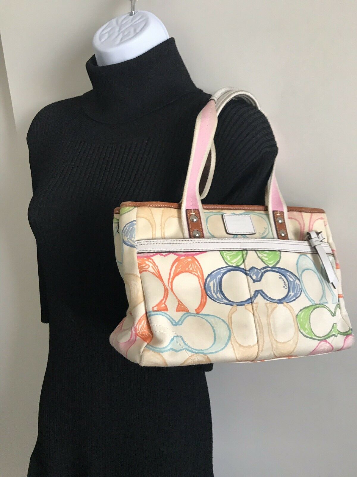 COACH Beige/multi-colored Canvas All Over Logo Handbag