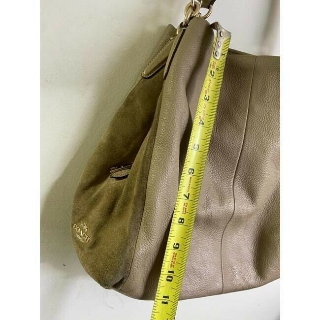 coach large eddie triple compartment tan leather shoulder bag