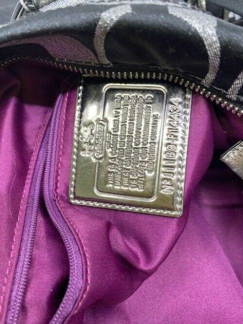 coach bag silver black fabric tote