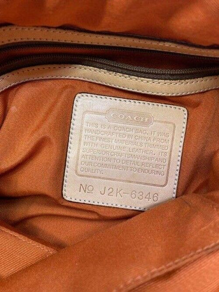 coach medium size tan brown jacquard fabric cross body bag