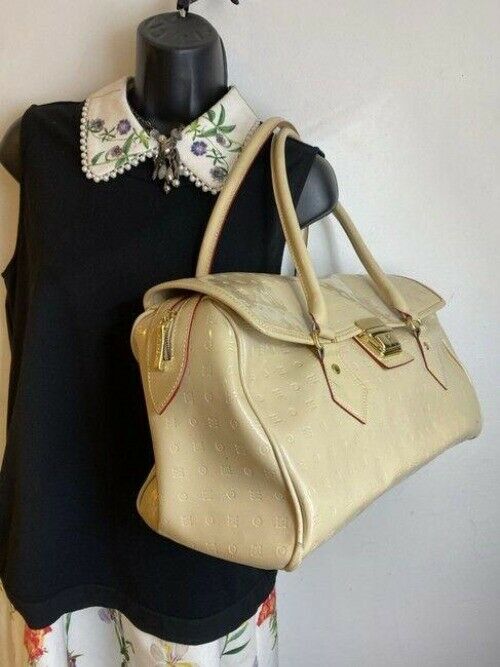 arcadia handbag made in italy cream patent leather tote