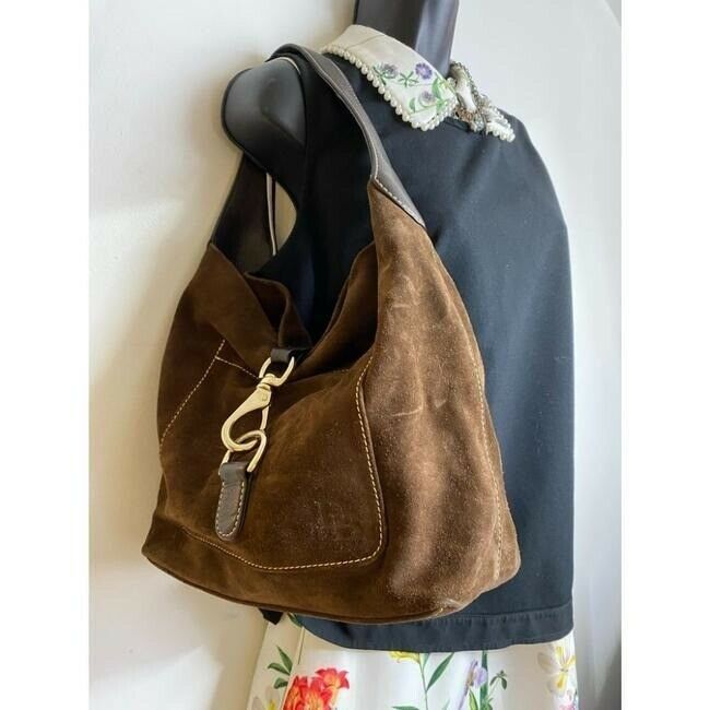 dooney and bourke brown suede leather hobo bag