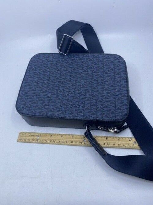 Michael Kors Henry Flight Blue Logo Canvas Cross Body Bag
