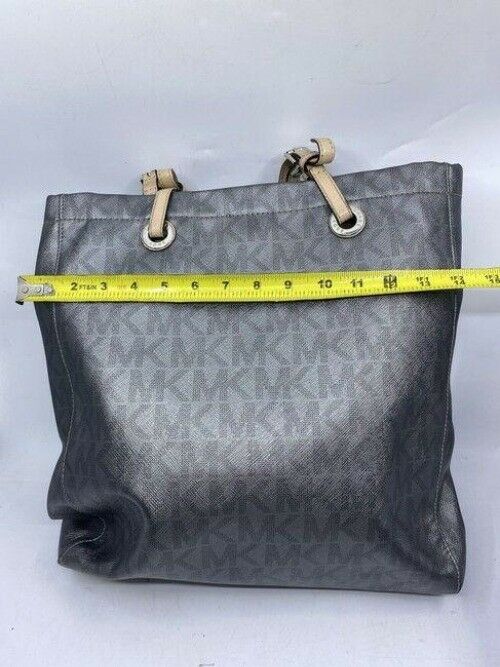 michael kors bag all over logo grey silver leather tote