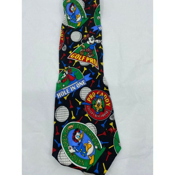 MICKEY MOUSE Disney Neck Tie Black Green Red Hand Made 100% Silk