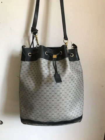 Gucci Vintage Large Navy Bucket Drawstring Monogram Logo Bag