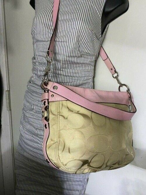 Coach Pink Beige Fabric Cross Body Bag
