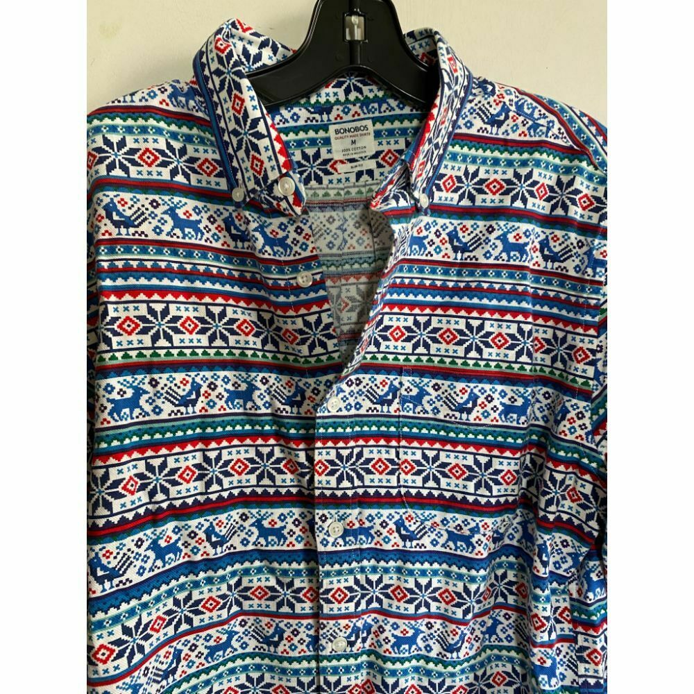 BONOBOS Blue White Red Printed Long Sleeve Button Down Shirt Size M