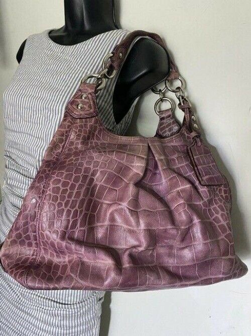 coach croc embossed eddie msrp purple shoulder bag