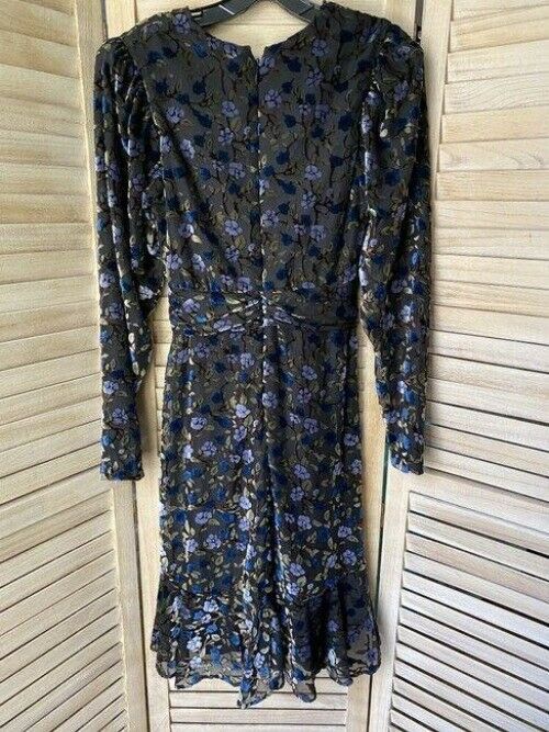 Nicole Miller Gray Blue Gold Floral Msrp Mid Length Short Casual Dress