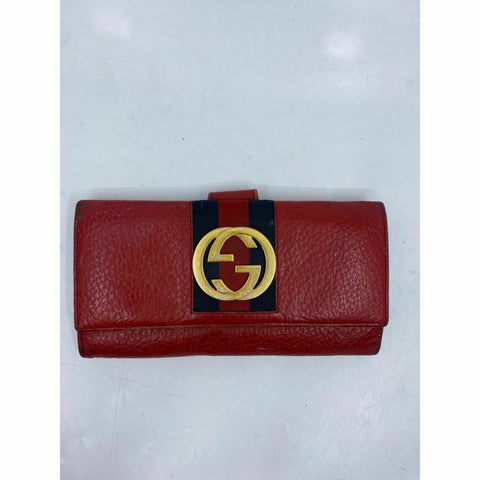 GUCCI Women Red Tri Fold Leather Wallet