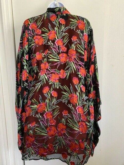 nicole miller black green red new floral burn out tops msrp tunic
