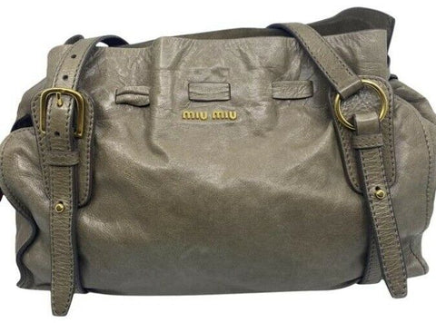 Miu Miu Tote Alluminio Vitello Peggy Bow Tan Leather Shoulder Bag