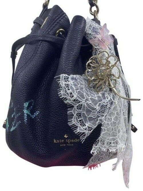kate spade w hand shoulder customized by me w applique black pink shoulder bag