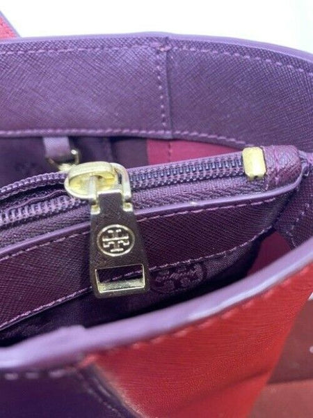 Tory Burch Emerson Buckle Laptop Burgunday Saffiano Leather Shoulder Bag