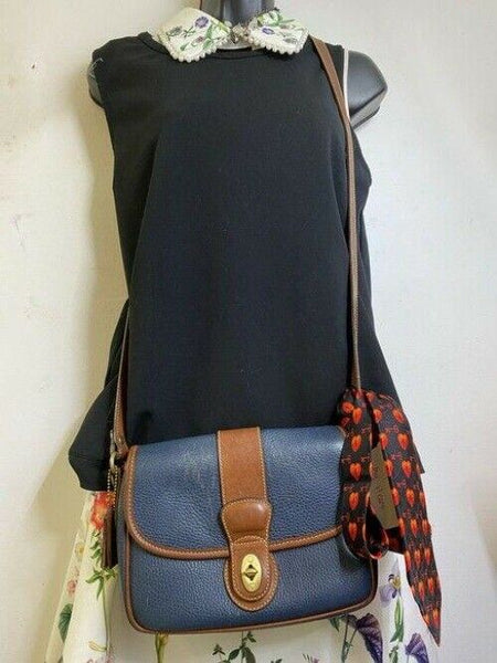 coach vintage w heart padlock silk tie navy leather cross body bag