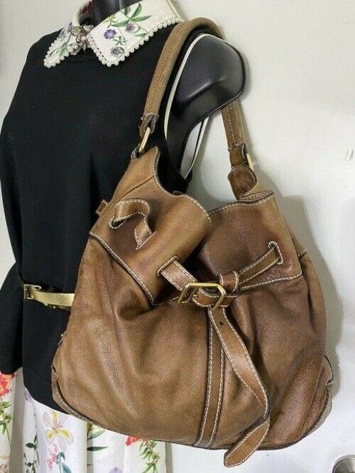 burberry vintage classic brown leather hobo bag