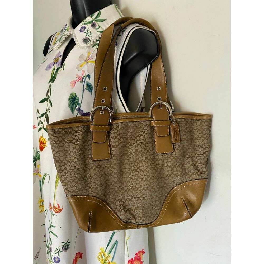 Coach Women's Brown Tan Medium Fabric Tote Bag
