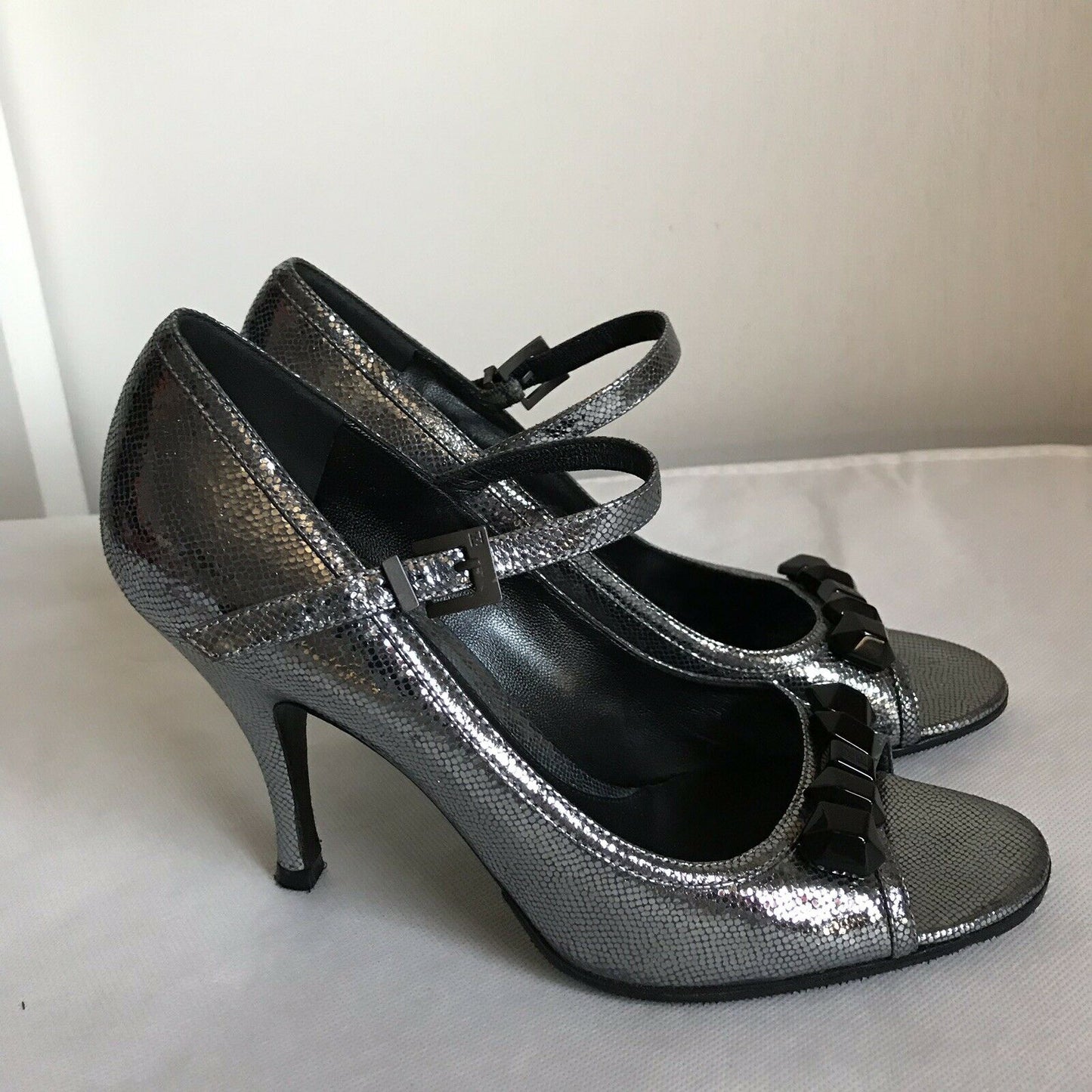 FENDI Pewter High Heel Peep Toe 37
