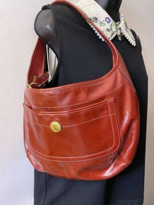 coach red patent leather shoulder bag