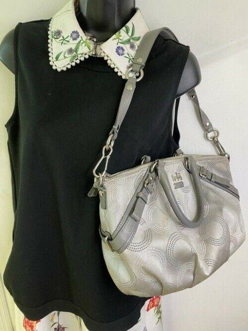 coach bag large silver gray fabric tote
