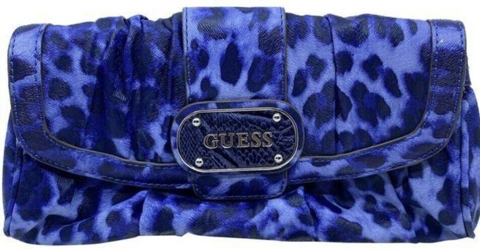 guess xl navy blue fabric clutch
