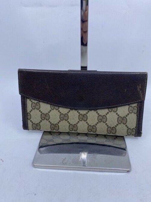 Gucci Brown Long Vintage Canvas Wallet