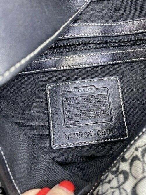 coach medium material black beige fabric shoulder bag