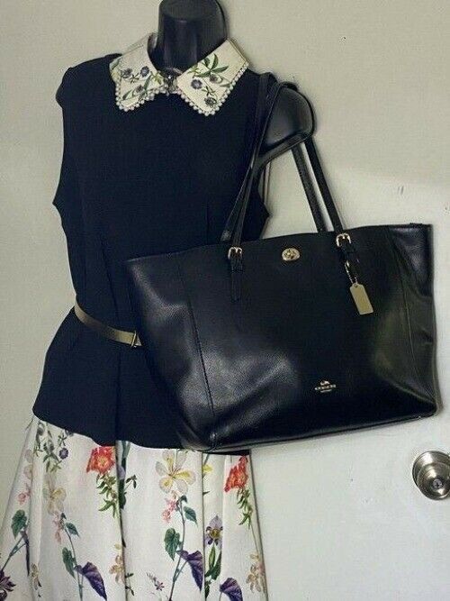 coach large black leather shoulder bag