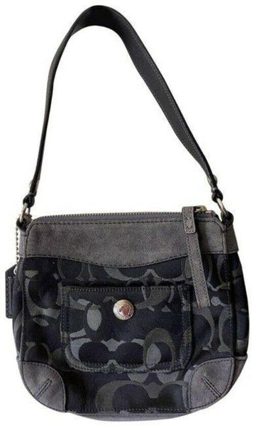 coach mini bag black gray fabric tote