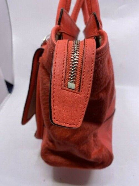 Coach w w pony hair contrast handbag coral leather tote