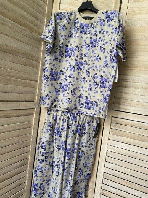 nicole miller purple tan and pants set small msrp tee shirt