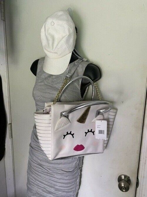 Betsey Johnson Love Kissing Unicorn White Faux Leather Shoulder Bag