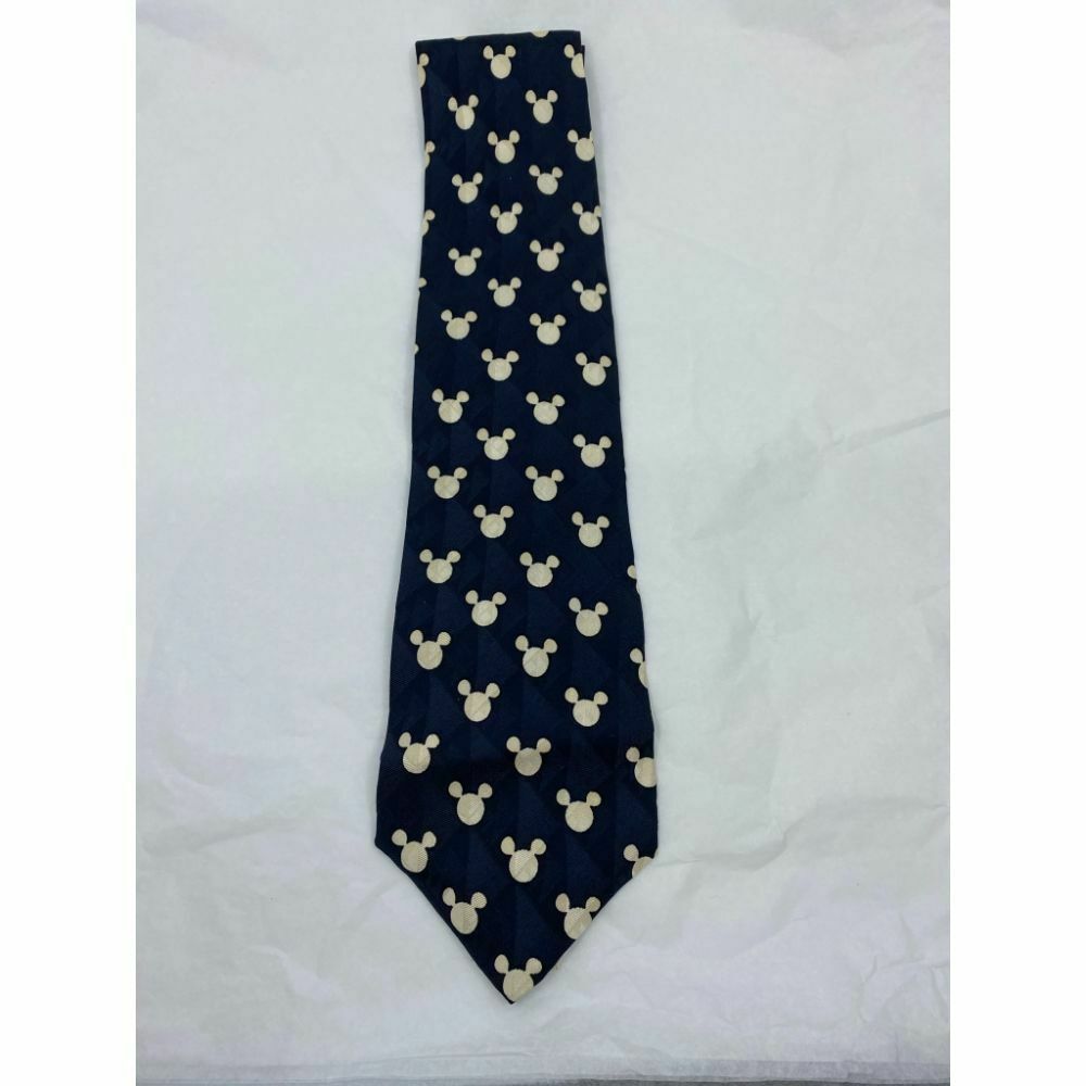 New! MICKEY MOUSE Disney Neck Tie Blue Cream 100% Silk Handmade
