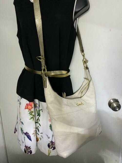 coach white gold leather cross body bag
