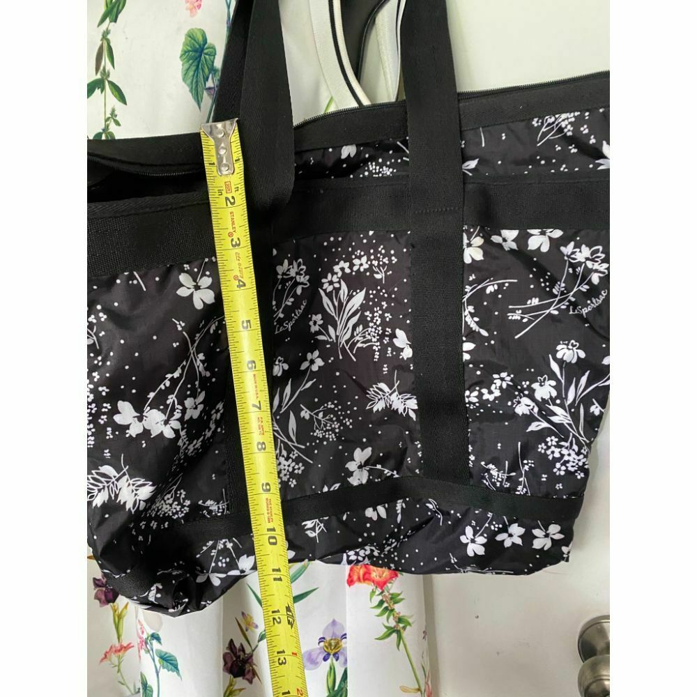 Le Sportsac Black White Floral Nylon Tote Bag