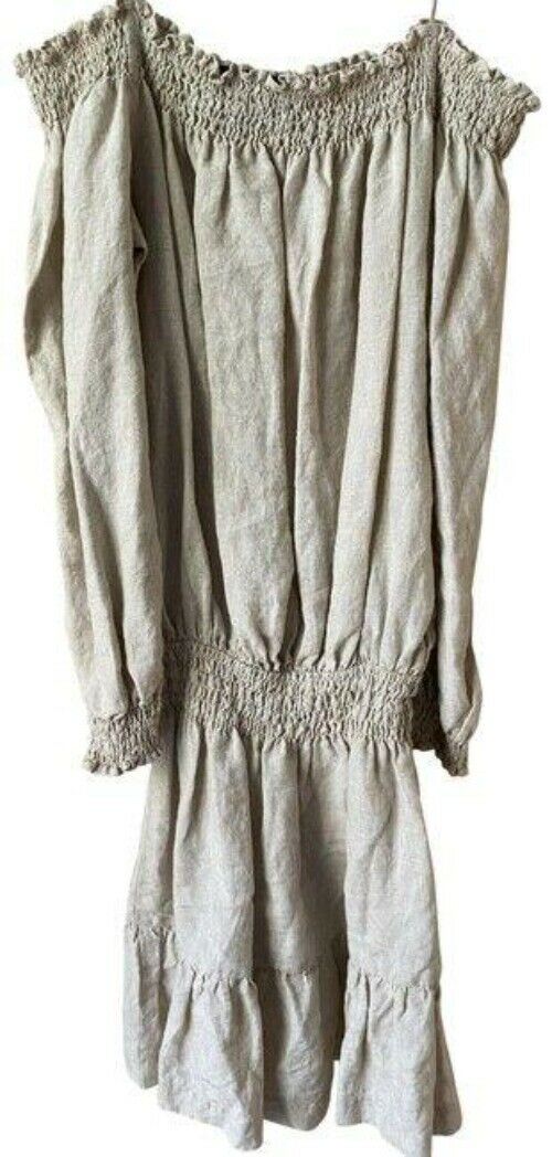 Nicole Miller khaki new linen off the shoulder msrp mid length short casual dres