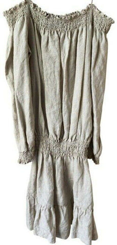 Nicole Miller khaki new linen off the shoulder msrp mid length short casual dres