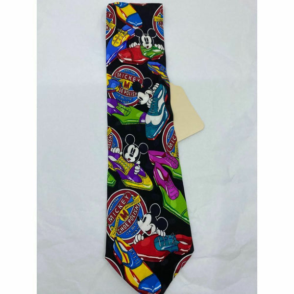 New! MICKEY MOUSE Disney Neck Tie Black Multicolor 100% Silk Handmade