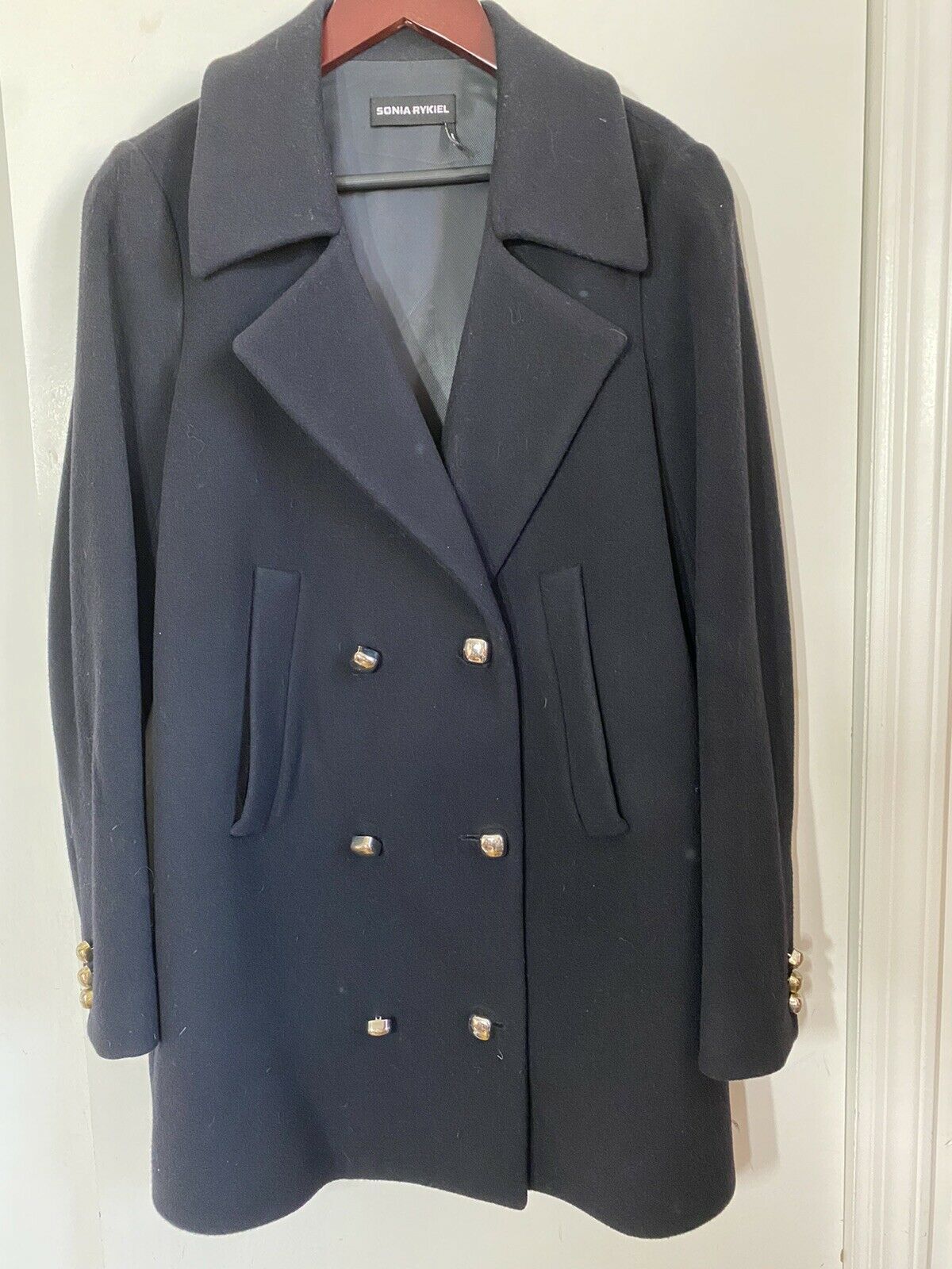 SONIA RYKIEL Black Wool Pea Coat Size 36/ Small